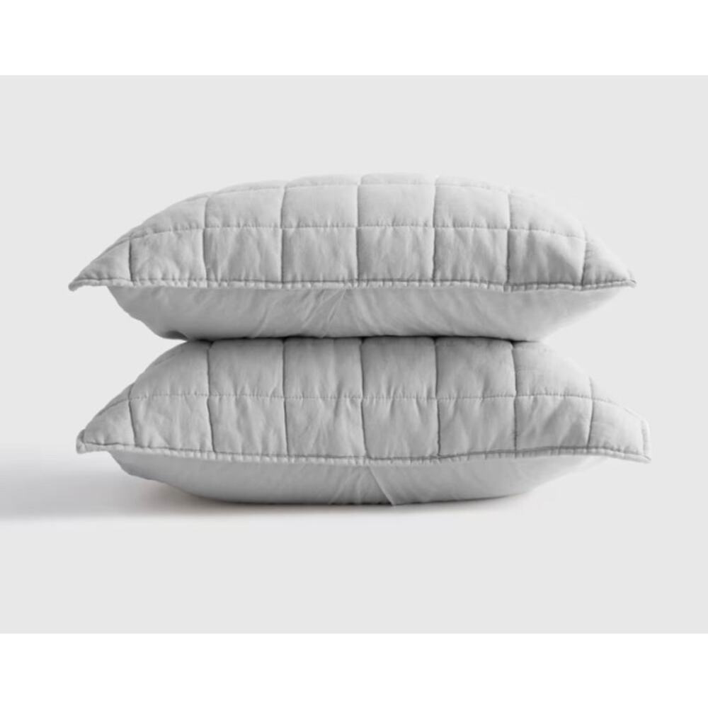 Quince European Linen Box Quilted King Sham Set Grey NWOT #S6